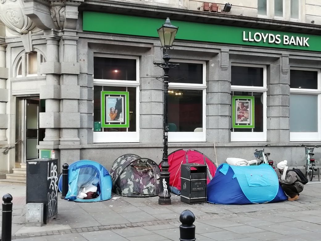 Tents outside Lloyds Bank in North Street