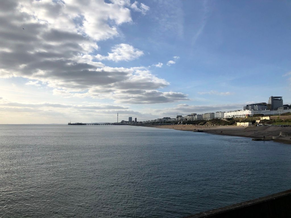 A picture of the Brighton seafront taken from the Marina sea wall