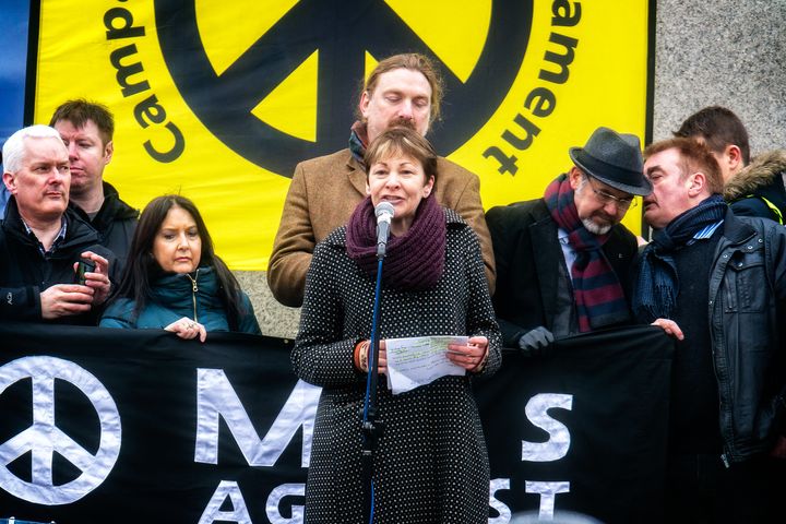 Photo of Caroline Lucas speaking at a Stop Trident rally