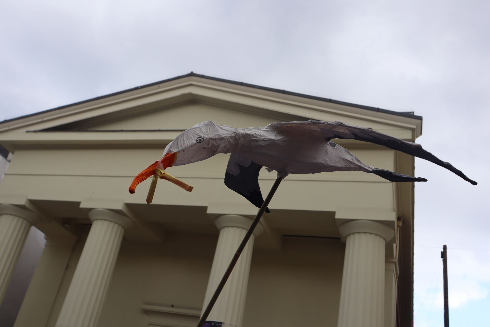 A papier-mâché seagull with a chip in its mouth, from the Children's Parade on Saturday.